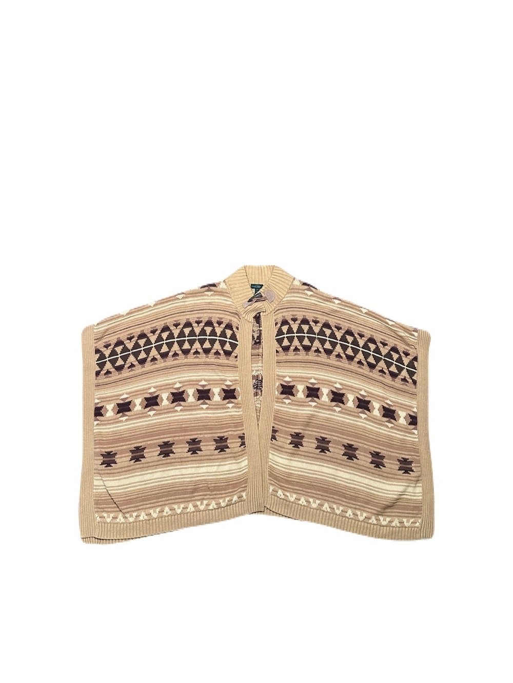 Lauren Ralph Lauren L/XL Aztec Southwestern Sweater Poncho Blanket Linen Cotton